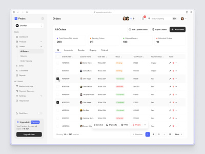 Prodex: Table Orders analytics component dashboard data table design ecommerce marketplace saas table table order ui uidesign ux uxdesign uxerflow web design website