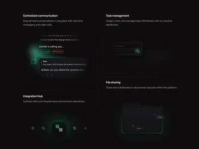 Arctiq - Features Section collaboration dark mode features illustration integration interaction marketing morva morva labs product design project project management saas saas landing page task management tasks ui user interface visual web design