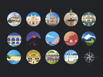 Famous places of France france illustration illustrator landscape monuments place vector