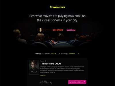 Showclock — website cinema dark homepage movie show website