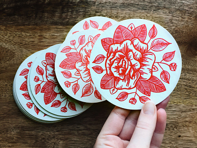 FLORAL COASTERS coaster coasters color floral flower illustration pink red stickermule