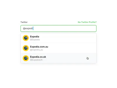 Select Twitter Profile dropdown dropdown ui expedia hover search search bar search ui select select profile stackla twitter ui web ui