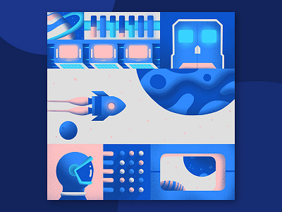 Space Mosaic 2d 2d astronaut 2d cosmic 2d flat illustration 2d space astronaut design character character illustration flat flat space geometric illustration spaceship