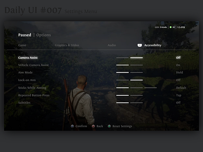 Daily UI #7 - Settings Menu black blur clean console daily 100 daily ui daily ui 007 dark game game menu menu design ps4 settings settings page settings ui ui uncharted