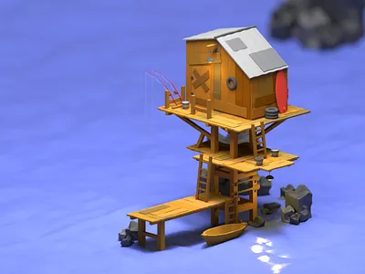 Fisherman House 3d blender3d blender3dart design home illustration isometric low poly