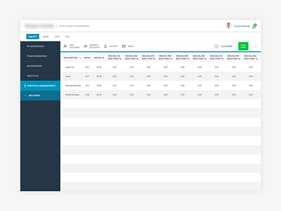 Investment Dashboard chart dashboard exploration investment banking navigation navigation menu ux ui