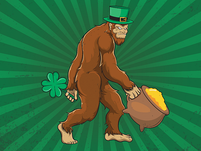 Leprechaun Bigfoot bigfoot clover gold pot hat illustration leprechaun print sasquatch shamrock st patricks day tshirt design