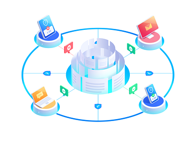 Secure Communication Illustration art communication data protection design desktop gradient icons identity illustration illustrator laptop mobile protection secure security system tablet ui vector web