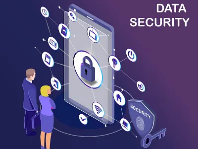 Isometric Artwork Concept of Data Protection 3d access background banner business card character code coding confidential confidentiality credit crime cyber data document finance isometric isometric design isometric illustration