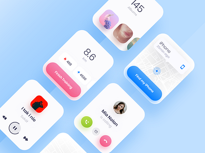 Watch OS - next screens app blue blur chart clean colors design digital gradient minimal music player round running shadow typo ui ux watch white