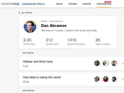 User Profile - Social commenting community discussion mockup profile social topics ui web app