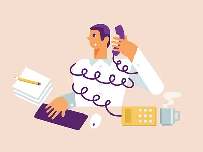 RoboMG Oxxer 07 character character design desk illustration job management office optimisation organize phone streamline work workplace