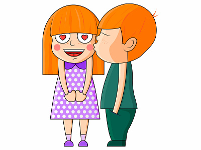 Boy kissing girl. Valentine vector illustration. 14 february art beautiful boy card cartoon character child couple cute design face family female girl happiness happy heart illustration love