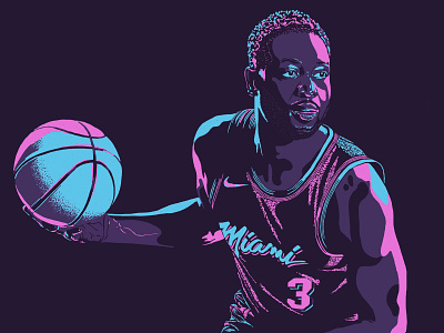 Dwyane Wade—one last dance for Wade County. athletics basketball design dwyane wade goat illustration miami nba neon pink poster print procreate sports wade county