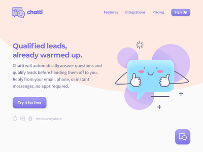 Chatti Hero branding design hero illustration landing page machine learning sketch app