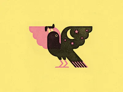 Grackle eating found sausage bird grackle illustration sausage screen print sxsw texas vintage