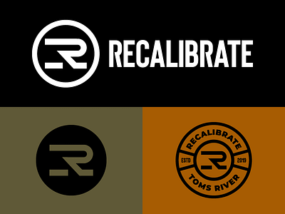 Recalibrate badge badge design badge hunting badge logo badgedesign branding design design graphic design identity identity design logo logo design military monogram r letter r logo r monogram type typography veteran