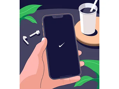 Mobile app apple arm cola cup figma flat hand iphone marvel mockup nike plant table