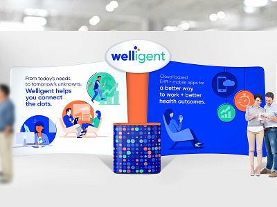 Welligent small trade show booth behavioral health booth design branding design expo healthtech illustration logo trade show vector