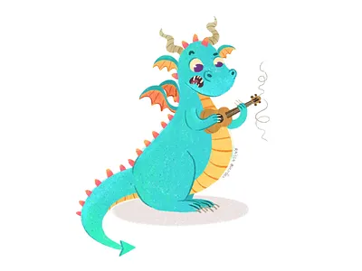 Dragon playing ukulele digital painting dragon drawing illustration ukulele