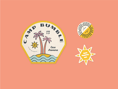 Camp Bumble Merch badge camp illlustration illustration lockup lockups merchandise mexico patch retreat sticker sun