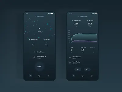 Speedtest for start and end page black dashboard data download gradient interaction light mbps meteor redesign service speed star test ui upload wifi