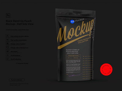 Black Stand-Up Pouch Mockup Half Side View branding coffee design food graphic design illustration mock up mockup mockups object pack package packaging packaging mockup product psd screw smart object template vector