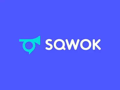 Sqwok branding bugle chat chat bubble communication logo conversation custom typography debate discuss discussion gather horn iconic loud news smart logo sound speak talk trumpet