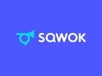 Sqwok branding bugle chat chat bubble communication logo conversation custom typography debate discuss discussion gather horn iconic loud news smart logo sound speak talk trumpet