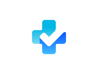 Simple Logo Design Plus + Checkmark blue brand branding check checkmark clever cross design icon icons identity logo loog lgoo lgo mark negative space plus sign simple logo symbol verify