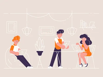 Coworking business people character chatting coworker design desk flat freelance illustration interior job laptop office partnership people team teamwork vector work desk workplace