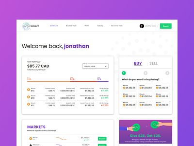 Cryptocurrency Exchange Dashboard crypto crypto currency crypto dashboard crypto exchange crypto trading cryptocurrencies cryptocurrency cryptocurrency app daily daily ui dailyui dashboard dashboard design dashboard flat design gradient minimal purple saas ui ui dashboard