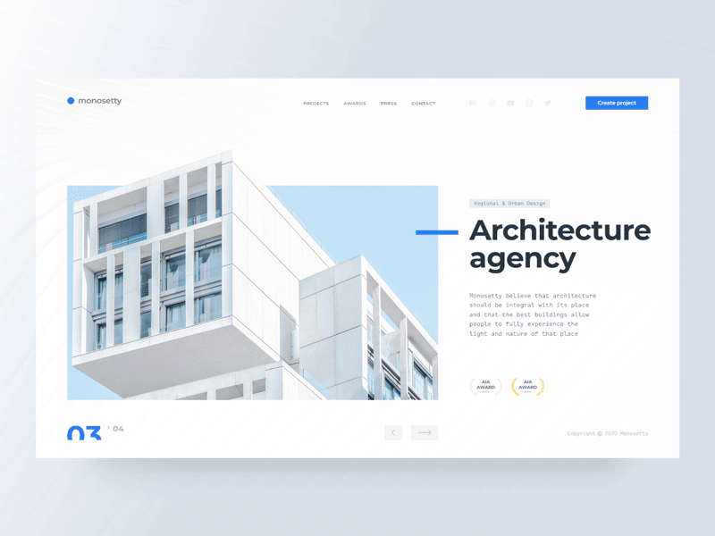 Monosetty concept about animation blue clean color concept design digital figma logo motion page promo site ui ux web