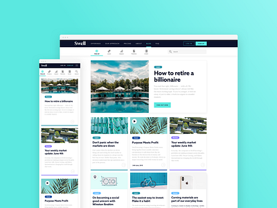 Swell Investing Content Hub blog desktop layouts minimal mobile