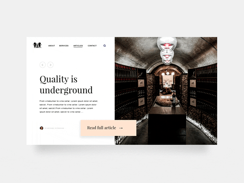 Article UI for wine company. animation article blog concept slider ui wine wine branding