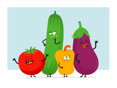 Veggie characters animation aubergine aubergine character character character design cucumber cucumber character design eggplant eggplant character flat flat design graphic character paprika paprika character tomato tomato character vector vector art vegetables