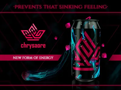 Chrysaore Energy Drink animation brand branding design illustration logo logodesign magenta package mockup packagedesign packagingdesign typography vector