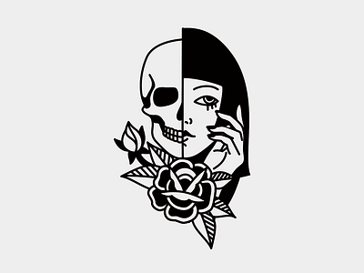 Flower Girl design illustration old school tattoo rose skull tattoo traditional tattoo