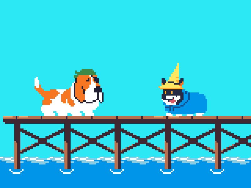 64 Fetching Fantasy 8bit animation blackmage corgi dog finalfantasy fire magic pixelart retro ドット絵