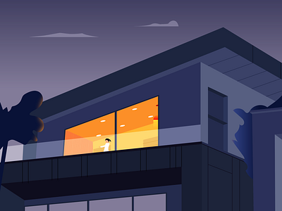 Midnight balconies balcony evening house house design house illustration midnight