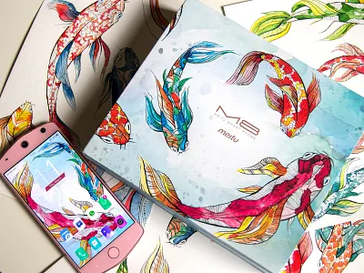 Meitu M8 Phone design - The Koi Flow abstract art fish illustration illustration illustration art koi fish koi flow pattern pattern design watercolor watercolor design watercolor painting watercolour
