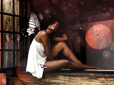 Reflection abstract afro beautiful butterflies butterfly digital fairies fairy fantasy photomanipulation photoshop woman