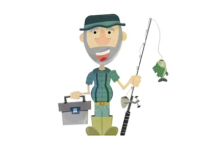 Fish All Day drawing fish fishing fishing rod grandpa illustration retired tackle box