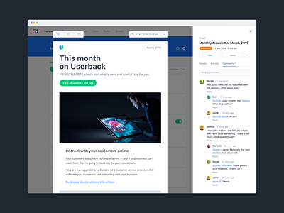 Email Marketing App – Comments app email marketing ui user experience user interface ux web app