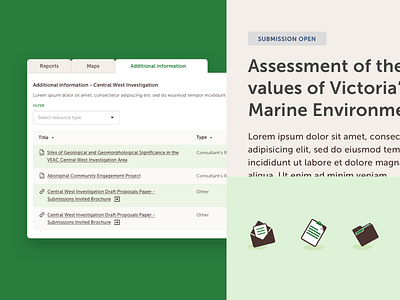 Work-in-progress snapshot concept design green icon modern nature portfolio table tabs typography uiux vector