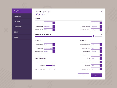 Daily UI :: 007 :: Settings apply settings dailyui dailyui 007 edit settings game game settings ui uidesign uidesigner uiux ux design video game
