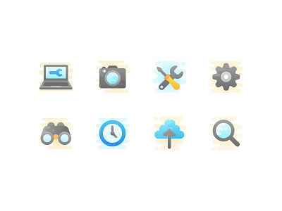 Technical icon set camera clock cute icon iconography icons laptop maintenance search settings upload vector