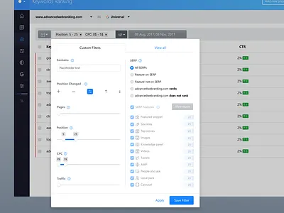 Advanced Web Ranking / Advanced Filters advanced filters advanced web ranking awr dashboard filter keywords ranking seo seo tool