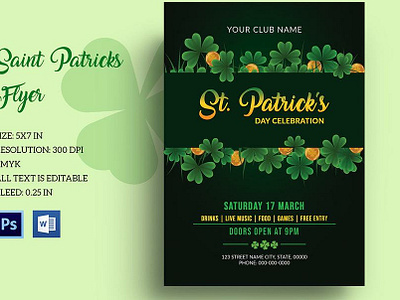 St. Patrick's Day Flyer Template celebration flyer editable flyer template green invitation template irish patricks day patricks day poster printable printable flyer saint patricks day st. paddys day party st. patrick