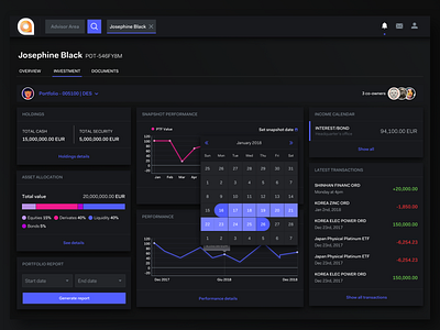 AdvisorDesktop - Client Profile Dash advisory assetallocation chart dashboard datepicker transactions